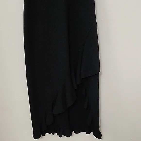 ALC Kellam Black Ribbed Cold Shoulder Ruffle Trim Stretch Knit Midi Dress Large - Picture 9 of 16